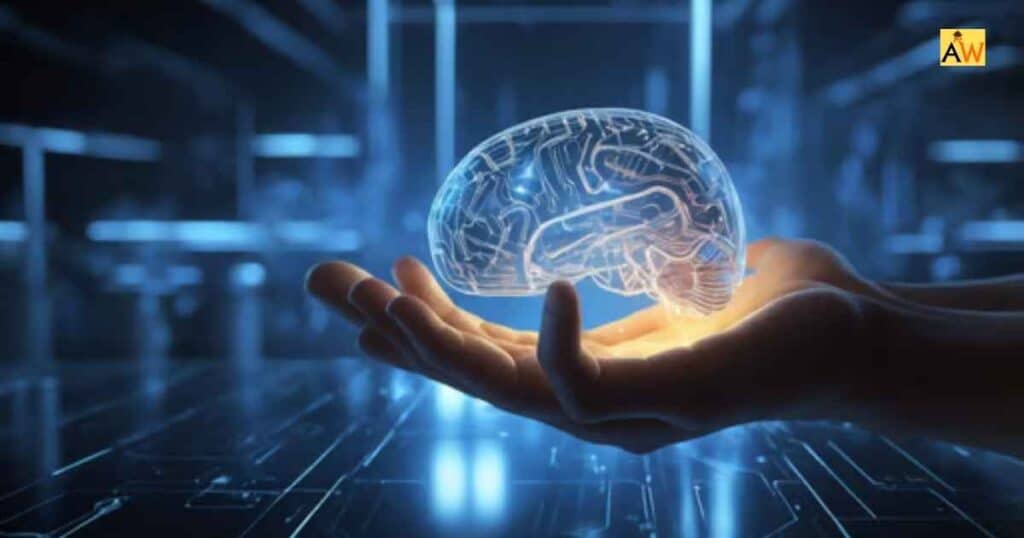 Human hand reaching for AI chip symbolizing artificial consciousness