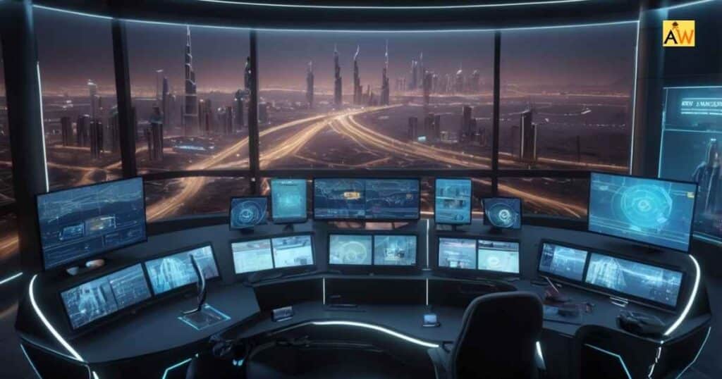 Dubai smart city control room with conscious AI interface