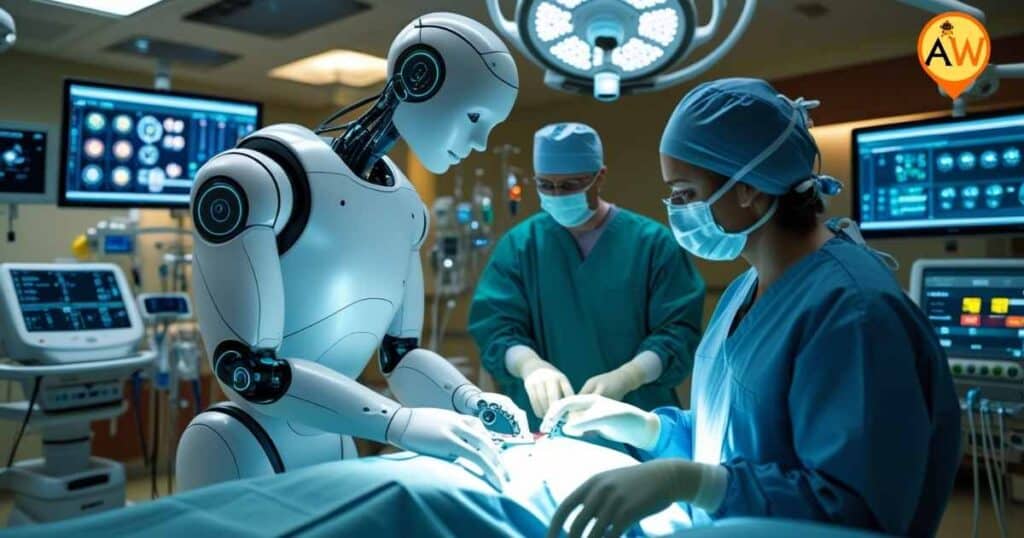 Robot assisting doctors in a hospital setting