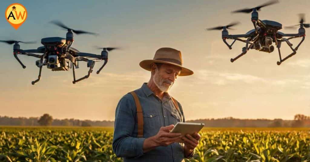 Farmer using AI technology in agriculture"